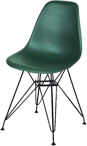 Miniatura 4 de GIA Silla de comedor contemporánea sin brazos con patas de metal negro, verde oscuro