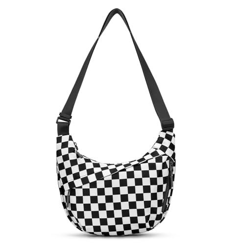 Image of Lushandy Nylon Crescent Crossbody Bags for Women, Medium Slouchy Hobo Crossbody Bag Checkered Purse Luna Bag for Travel