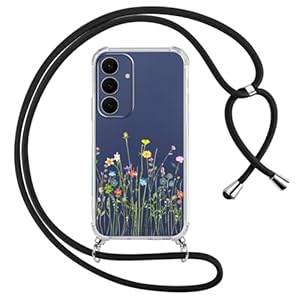 Yoedge Handyband Handyhülle für Samung Galaxy S25 FE 5G 6, 7" Hülle mit Band, Durchsichtig Muster Blumen Case mit Kordel zum Umhängen Silikon TPU + PC Stoßfest Schutzhülle Cover für Samung S25 FE, 02