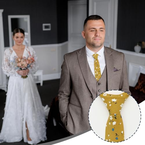 Image of Luckyvestir Ties for Men, Sage Green Cotton Floral Tie 2.76 inch Flower Printed Men's Neckties for Wedding /Groomsmen /Suit /Party
