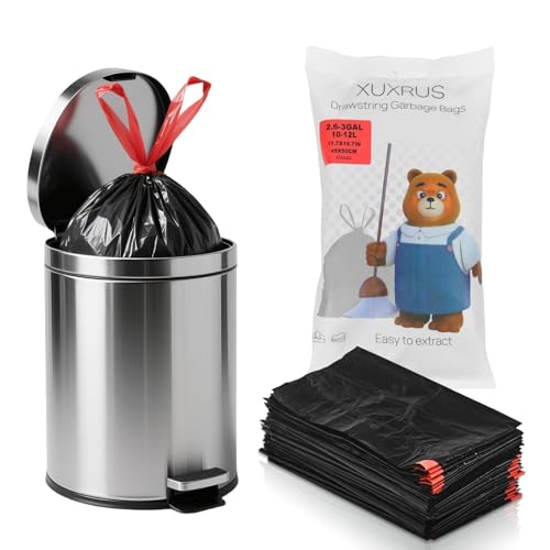 XUXRUS 2.6 Gallon Black Bathroom Trash Bags Drawstring, Leak-Proof 60 Count