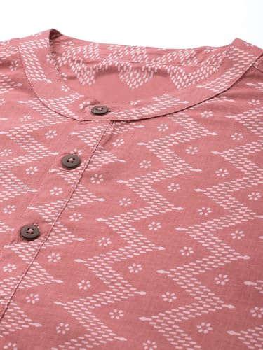 Image of Zombom Men's Cotton Polyester Blend Solid Regular Fit Full Sleeve Printed Short Kurta | Ethnic, Lightweight Summer Kurta for Daily & Occasion Use | Men's Trendy Short Kurta