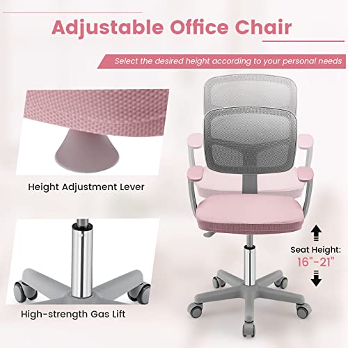 Giantex Ergonomic Kids Desk Chair, Height Adjustable Children Swivel Computer Chair With Y-Shaped Lumbar Support & Comfy Armrest, Mesh Kids Task Chair For Study, Boys Girls Aged 4-13,Pink #TOP5