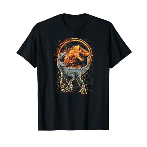 Jurassic World 2 Raptor With Fiery Logo T-Shirt