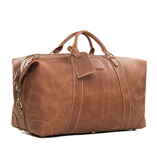 Leather Duffel Bag for Men Full Grain Leather Weekender Travel Duffle Bag Carry-on Luggage Bag