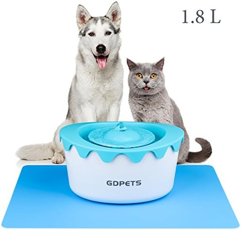 GDPETS Cat Fountain, 1.8L Auto Circulating Pet Water Fountain, Super Quiet Cat Drinking Fountain with 2 Carbon Filters & 1 Silicone Mat for Cats and Small Dogs
