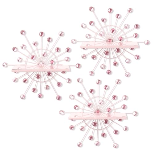Image of Yaocom 3 Pcs Bling Crystal Floating Shelves Metal Starbursts Wall Decor Folding Shelf Pink Corner Shelves Hanging Wall Mounted for Storage Bedroom Bathroom Living Room Kitchen Office Home Decoration