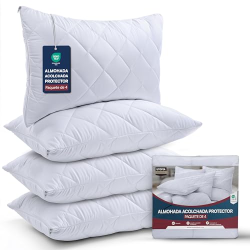 Utopia Bedding Protectores de Almohada 50x75 cm, Paquete de 4 Fundas de Almohada Acolchadas con Cremallera, Funda de Almohada de Microfibra Suave y Transpirable (Blanco)
