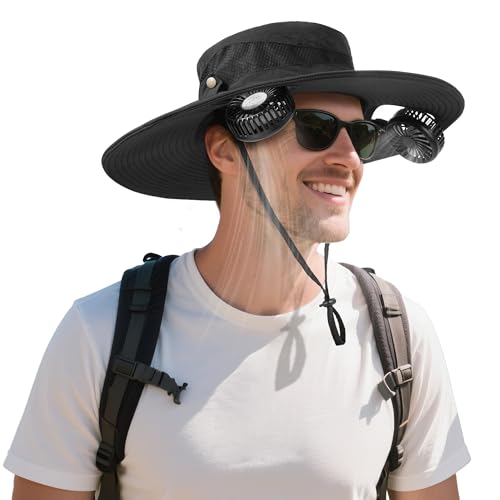 AMACOOL Bucket Hat Fan Pro 2-in-1 Sun Hat with Detachable Neck Fan UPF 50+ Wide Brim Gifts for Father Dad Husband Fishing Essentials 2026 for Men Women Camping Hiking Beach Gardening Outdoor