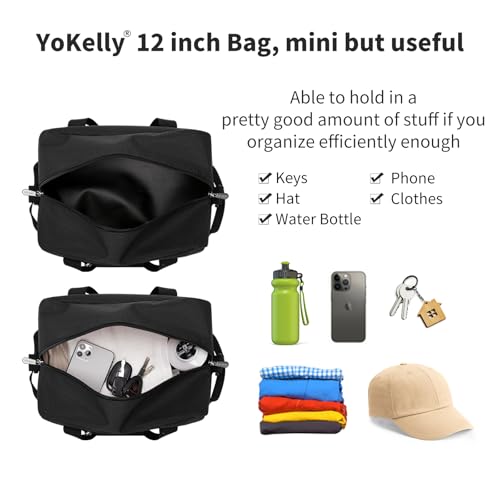 Small Gym Bag Carry On Bag - 12 inch Mini Duffle Bag Lightweight for Overnight Travel 30x20x20cm-Black - Image 2