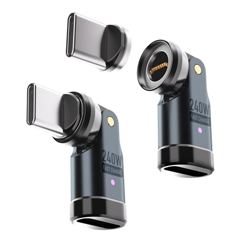 EndlesShine Magnetic USB C to C Adapter, 240W PD Fast Charging, 480Mbps Data Transfer, 360°Rotating Swivel Connector with LED Type-C Tips Port Protection 9-Pin for Phone 15 Pad Galaxy