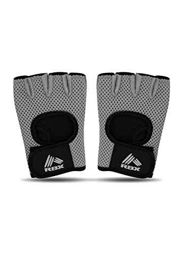 RBX Active Athletic Performance Adjustable Mesh Foam Grip Lifting Fitness Gloves Grey/Black S