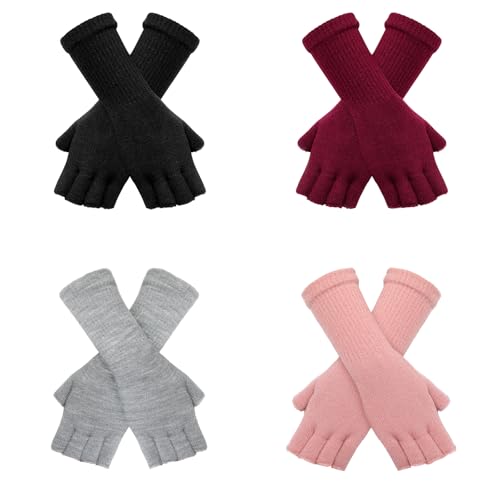 Premillow Fingerless Gloves for Women, Winter Gloves Half Finger Glove with Lengthen Wrist, Knit Mittens Warm Stretchy Touchscreen Glove for Women and Men