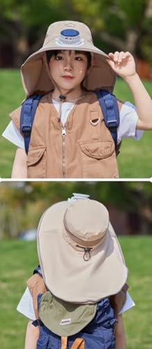 Kids USB Solar Fan Sun Hat with Neck Flap Bucket Fishing Hat Sun Protection Cap for Teens Boys Girls4