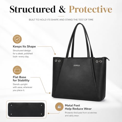 Image of Work Tote Bag for Women - Large Capacity Structured Vegan Leather Office Tote with Compartments, Professional Shoulder Purse for Business, Commute & Travel