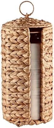 Water Hyacinth Toilet Paper Storage Basket - Holds Up To 9 Mega Rolls, Slim Design With Handle, Boho Bathroom Organizer