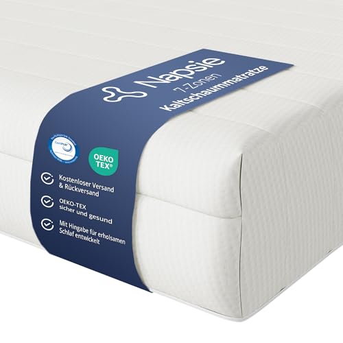 NAPSIE 7-Zonen Matratze 140x200 cm | H3 Mittelfest | Ergonomische Kaltschaummatratze | Hypoallergen & Antibakteriell | Bezug abnehmbar & waschbar | Oeko-TEX (16cm 140 x 200 cm)