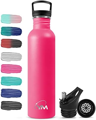 KollyKolla Stainless Steel Water Bottle, Non Insulated Single Wall 750ml Metal Water Bottle with Straw & Filter, BPA Free,Leak-proof, for Kids, Adults, Sports, School, Office, Camping, 2 Lids