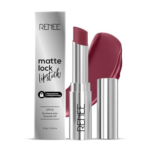 Image of RENEE Matte Lock Lipstick - Pop, Moisturizing, Long Lasting & Weightless Formula, Intense Color Pay Off with Ultra-Matte Finish, Enriched with Avocado oil, Vitamin E, D & Beta-Carotene, 3.5 Gm