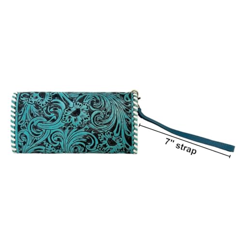 Myra Bag Western Leather Floral Wristlet Wallet for Women - Turquoise3