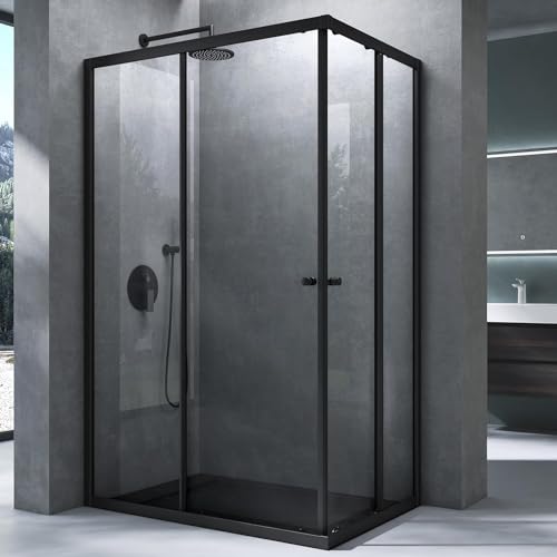 Mai & Mai cabine de douche noir 140x90cm paroi de douche deux portes coulissantes verre trempé transparent avec revêtement nano easy clean RAV16K