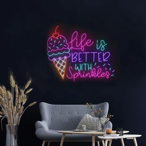 Vibrant Handcrafted Ice Cream Cone LED Neon Sign - Customizable 23-Inch Wall Art for Home, Cafes & Bars | Dimmable Retro Sprinkles Decor with Energy-Efficient Lighting-Ice Cream Cone Neon Light Signs