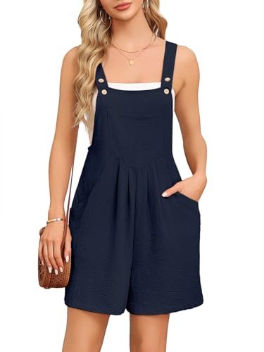 Askyes Womens Summer Rompers Summer Overalls Beach Fashion Jumpsuit for Women with Pockets,Navy Blue,M