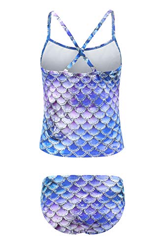 Image of Girls Two Piece Tankini Swimsuits Tie Dye Bathing Suit Kids Hawaiian Swimwear Set 3-16 Years