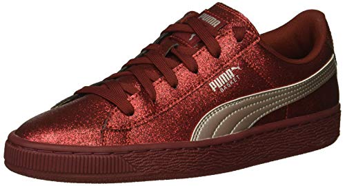 PUMA Unisex-Child Basket Heart Holiday Sneaker, Pomegranate-Metallic Beige, 7 M US Big Kid