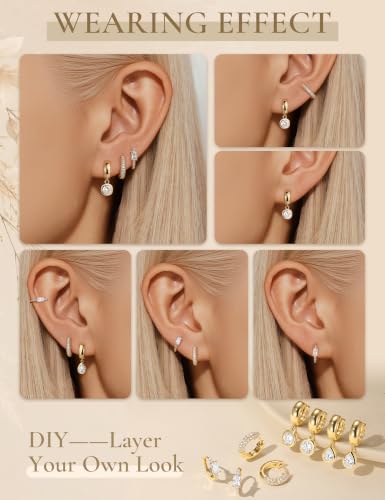 GEORGE-SMITH Trendy 3 Pairs Gold Earrings for Women Small Chunky CZ Hoops - image 4