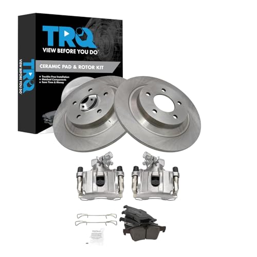 Image of TRQ Rear Brake Pad and Rotor Set Ceramic Rotors Calipers Compatible with 2006-2006 Mazda 5