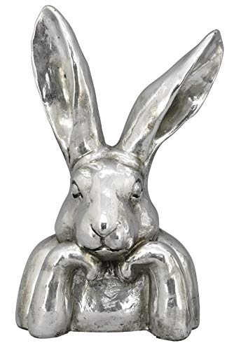 Exner putziger origineller Osterhase als Büste Hasenkopf als Osterdeko Keramik Silber antik glänzend (klein ca. 23 x 16,5 x 37 cm hoch)