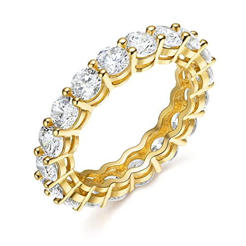 Gemsme 18K Yellow Gold Filled Cubic Zirconia Eternity Band Ring for Women Size 5-10