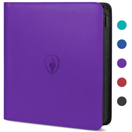Image of Premium Zip Card Binder 12 Pocket, Fabmaker 912 Pockets Trading Card Binder, PU Zipper Card Collection Album, Sturdy Side-Loading Card Book Holder for Game & Sports Cards, Purple