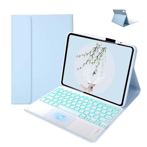 Image of Keyboard Case for Lenovo Tab M10 Plus 3rd Gen 10.61 inch (TB125FU, TB128FU, TB128XU) Folio Cover Trackpad, 7 Color Backlit, Magnetically Detachable Keyboard, Pencil Holder, Auto Sleep Mode