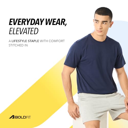 Image of Boldfit Tshirt for Man, Crew Neck Regular Fit Mens Tshirt, Half Sleeves Plain Soft Cotton Blend T Shirt, Breathable Everyday Comfort, Timeless Style & Fade-Resistant Fabric Ideal for All Body Types