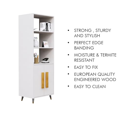 Image of Bniture Book Shelf Wooden | Engineered Wood Bookshelf for Home with 2 Door & 3 Shelf | Multipurpose Open Book Shelf Stand for Library, Study Room & Living Room | Frosty White