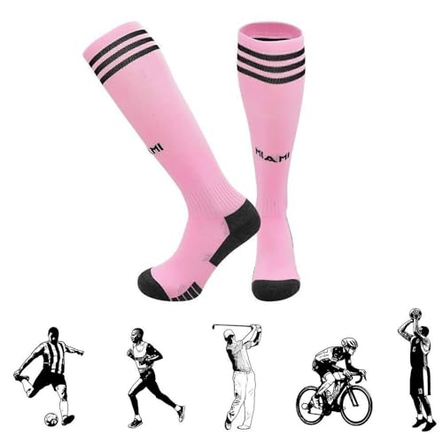JUNHAO-SHOP 1 Pair Kids Boys Training Football Socks, Flexible Breathable Anti Slip Sports Socks for Miami Fans, Pink