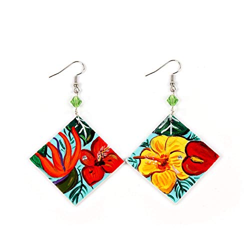 Orecchini dipinti a mano – PARADISO - Orecchini pendenti da donna, Gioielli in legno dipinti a mano, Gancio in argento, Made in Italy, Bijoux da donna decorati, Lavorazione Artigianale