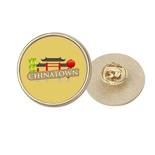 Broche ronde en métal doré Brown China Town M un bijou poétique plein d'éclat