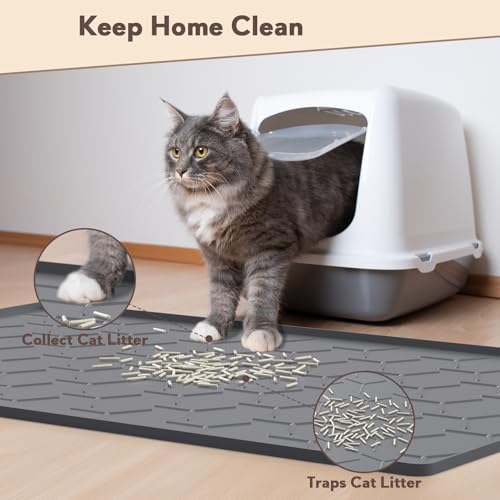 Image of Garoopion Cat Litter Mat, Large 40 inch X 28 inch Litter Catcher Rug, Waterproof Silicone Mat for Cats, Dark Gray
