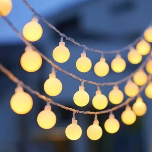 Sıcak Sarı Küre Top LED Işık Zinciri, 5M, Fişli, 10M/20M/30M/40M Uzatılabilir, İç-Dış Mekân