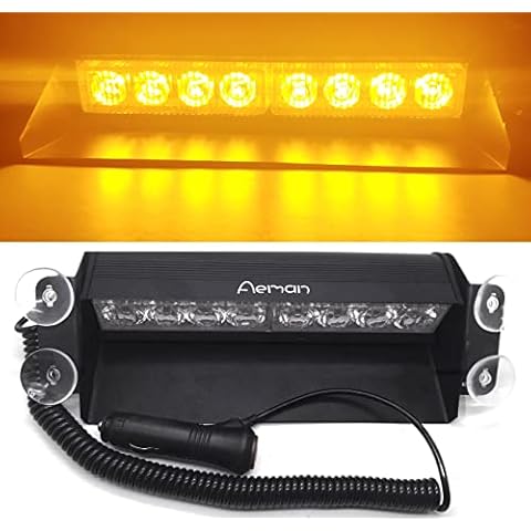 Aeman 8 LED Car Strobe Warning Lights Emergency Police Lamp Flashing Lights with 4 Suction Cups for Vehicle Truck Trailer Camper Van (Yellow) Cover