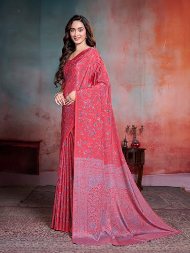 Image of Garden Vareli Floral Print Crepe Saree With Unstitched Blouse Piece
