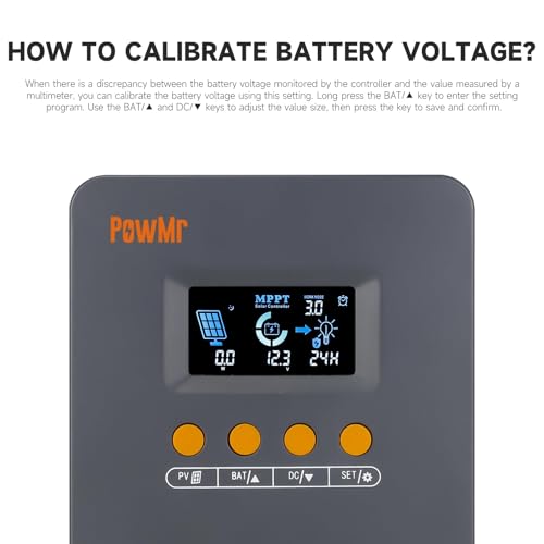 PowMr 25A MPPT Solar Charge Controller, for 12V/24V System, Max 60VDC PV Input, Work with AGM, Gel, Flooded and Lithium Battery