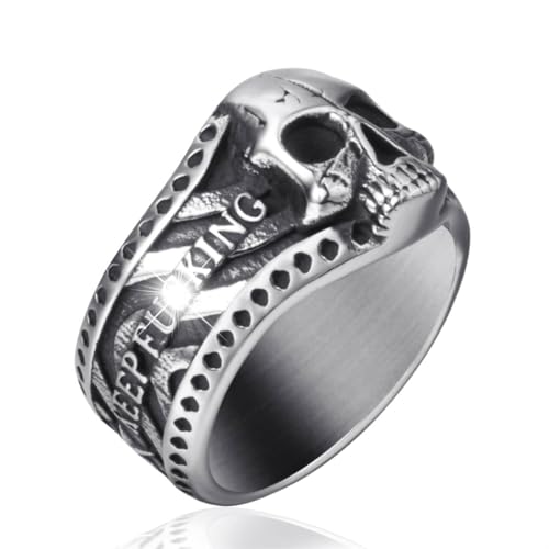 Bague tête de mort gothique pour vos soirées rock, acier argenté homme taille 8-13