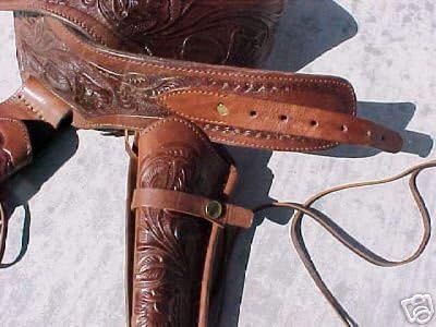 Brown Genuine Leather Double Western GUNS4US Holster Cowboy SASS Single Action Tooled 44-45 Cal LC Ammo Loops