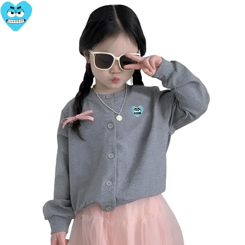 Girl Cardigan Round Neck Cool Cute Snag Heart Embroidery Cotton Casual Fit Open Front Sweater with Button2
