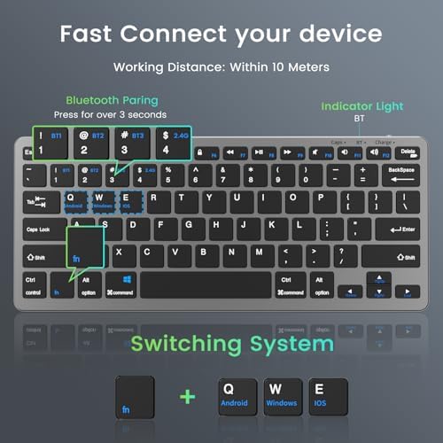 SQQSOOZ Wireless Rechargeable Keyboard, Slim Keyboard, Grey Black - 2