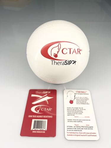 TheraSIP CTAR Ball Original Chin Tuck Against Resistance, White, Swallowing Exercise Ball with Instructional Card Including NEW Air Adjuster.